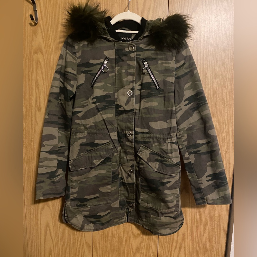 Express Camo Faux Fur Parka Jacket - XS